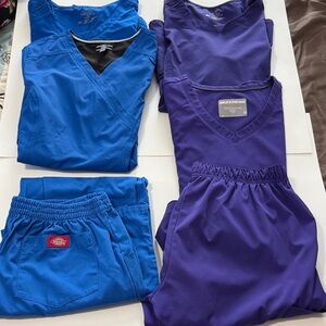 Skechers Blue and Purple V-Neck Scrub Tops and Pants Set